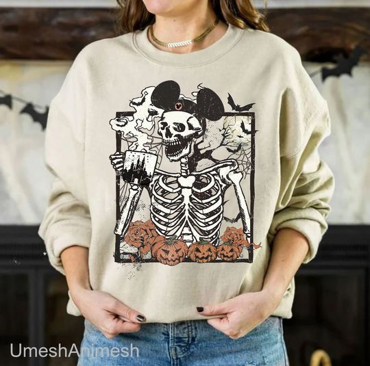 Mickey Skeleton Coffee Shirts, Vintage Disney Skeleton Sweatshirt, Disney Spooky Shirt, Disney Pumpkin Halloween Shirt, Stay Spooky Shirt