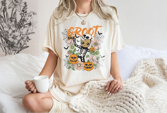 Marvel Guardians Of The Galaxy Groot  Shirt, Baby Groot Skeleton Shirt, Disneyland Vacation Trip Shirt, Halloween Pumpkin
