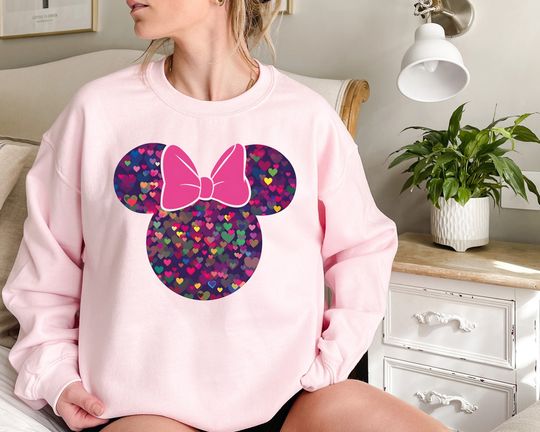Pink Heart Minnie Disney Shirt, Minnie Mouse Shirt, Colorful Disney Gift, Valentines Day Disney Shirt, Disney Family Shirt, Disney Girls Tee