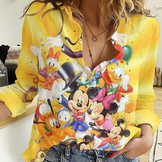 Disney Cute Women Casual Shirt,Disney Linen Shirt,Cartoon Casual Shirt,Disney Fan Gift,Blouse Women Shirt,Disney Shirt,Summer Women Tee