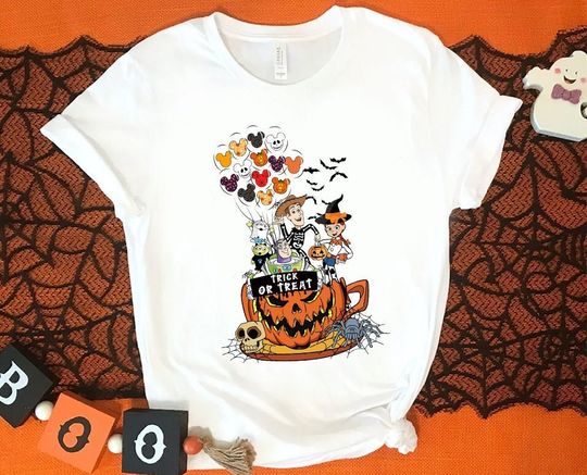 Halloween Toy Story Characters Pumpkin Tea Cup Shirt, Disney Halloween Toy Story Balloon Shirt Hoodie Sweatshirt, Halloween Matching Shirt