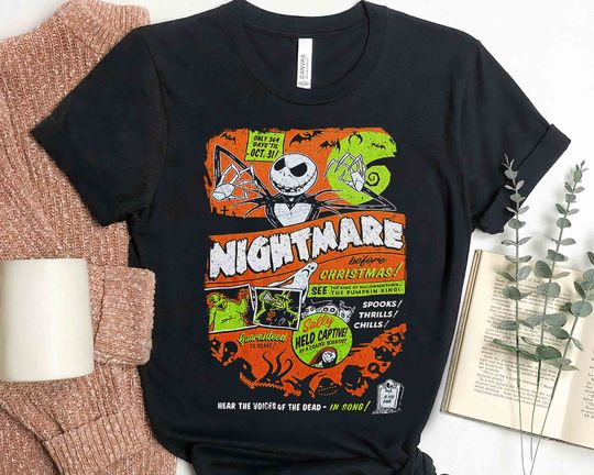 Nightmare Before Christmas Characters Poster Shirt, Jack And Sally Oogie Boogie Tee, Disneyland Halloween Party Fall Season Family Gift