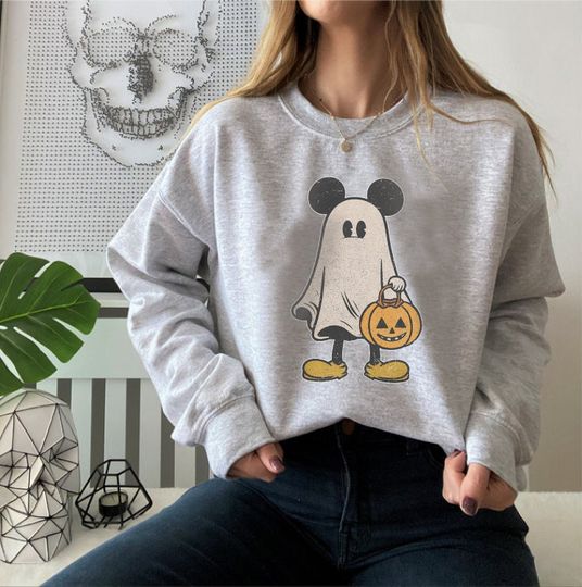 Vintage Mickey Ghost Shirt, Mickey Pumpkin Shirt, Mickey Halloween Shirt, Mickey Skeleton Shirt, Disneyland Halloween Shirt, 