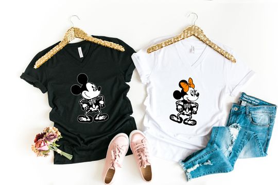 Disney Shirts, Mickey Skeleton Shirt, Minnie Skeleton Shirt, Mickey Halloween Shirt, Halloween skeleton, Mickey Halloween Party Shirt