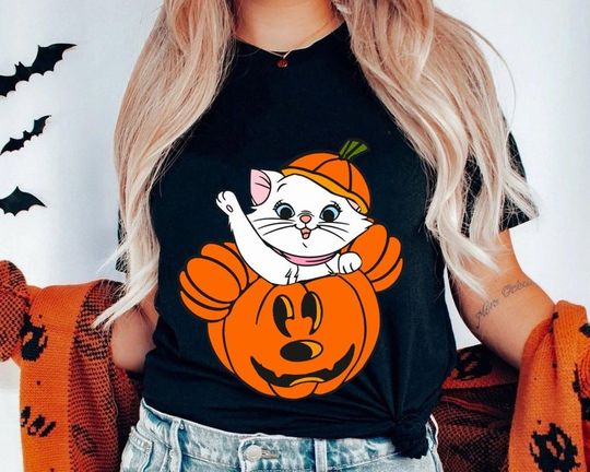 Marie Cat Pumpkin Jack O Lantern Shirt - Disney Halloween Aristocats Tee