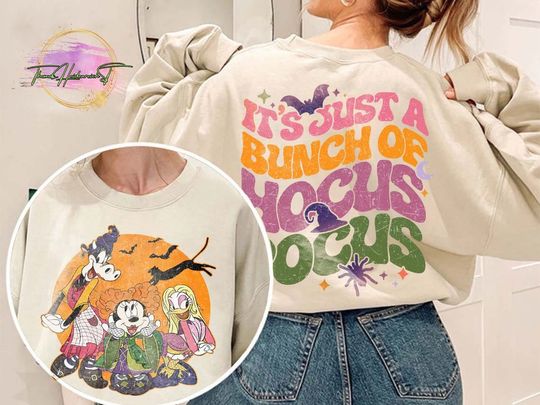 Vintage Disney Halloween Sweatshirt, Its Just a Bunch Of Hocus Pocus Sweatshirt, Minnie Daisy Clarabelle Shirt, Sanderson Sisters Shirt