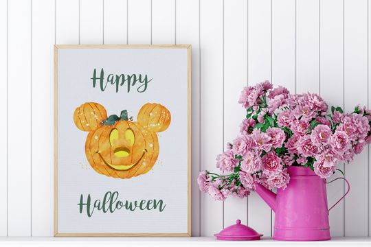 Disney Halloween Pumpkin Mickey Head Poster