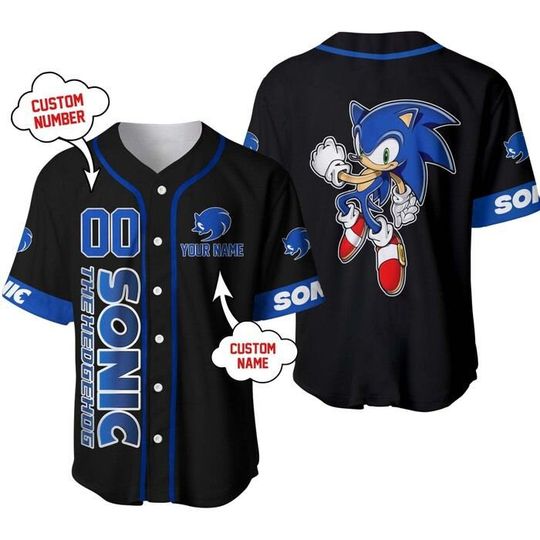 Sonic The Hedgehog Black Blue Disney Custom Baseball Jersey