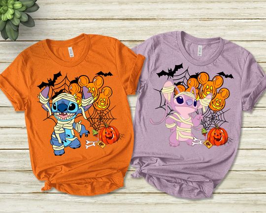 Disney Stitch and Angel Mummy Halloween Costume Shirt, Lilo and Stitch Halloween Shirt