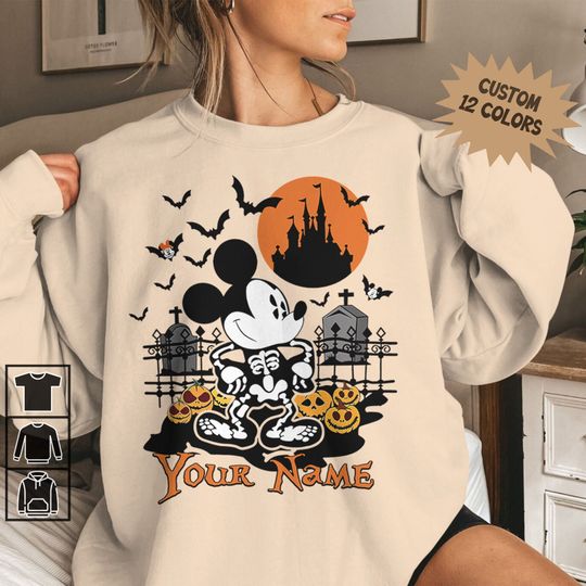 Personalized Halloween Disney Mickey Skeleton Tee, Custom Disney Shirt, Halloween Disney Hoodie, Mickey Mouse Shirt, Halloween Sweatshirt
