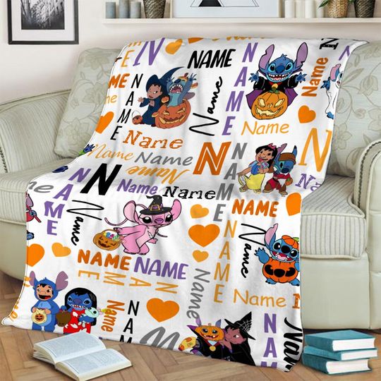 Stitch And Lilo Halloween Blanket,  Ohana Birthday Gift, Disney Stitch Halloween, Fleece Mink Sherpa Blanket