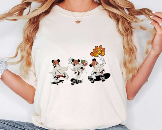 Disney Halloween Mickey Ghost Skateboarding Shirt