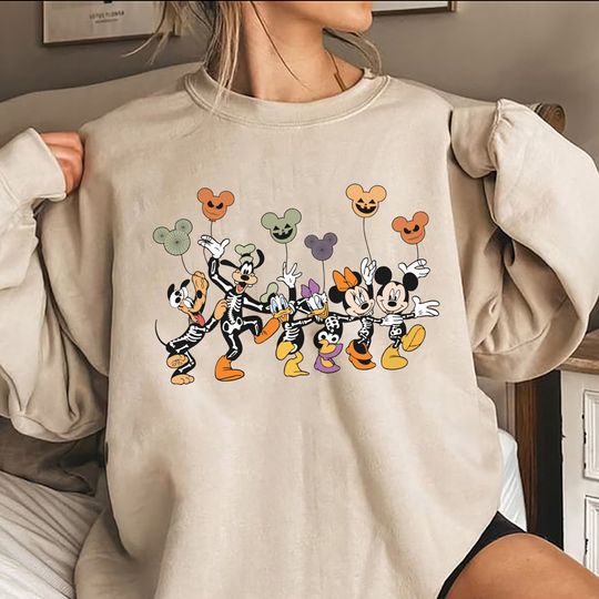 Vintage Disney Skeleton Sweatshirt, Retro Disney Halloween Shirt, Mickey and Friend Halloween Shirt, Disneyland Halloween,Disney Group Shirt