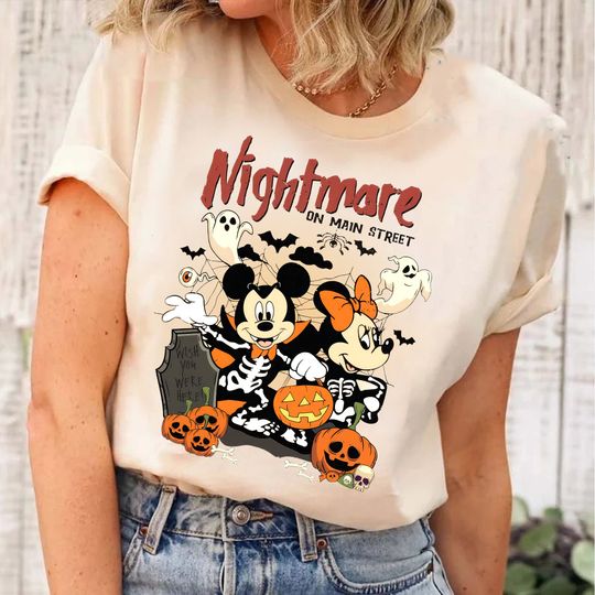 Discover Nightmare On Main Street Mickey Minnie  Shirt, Disney Halloween Shirt, Mickey Halloween Shirt, Mickey's Not So Scary Shirt