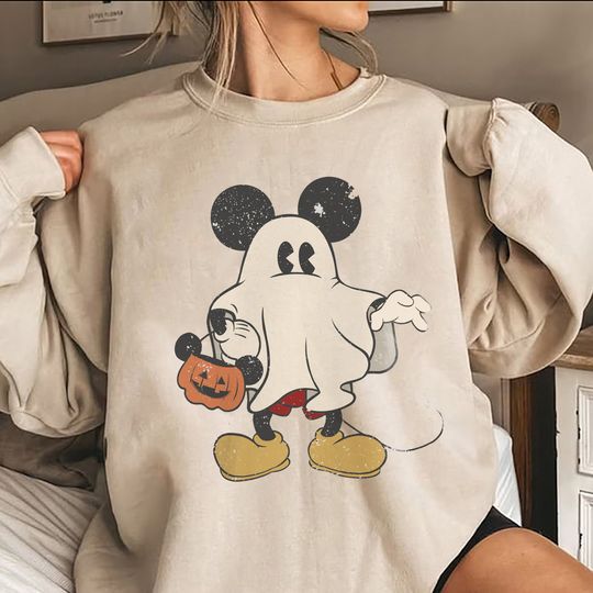 Mickey Ghost Halloween Sweatshirt, Retro Mickey Spooky Sweatshirt, Mickey Halloween Shirt, Halloween Pumpkin Shirt, Disneyland Trip Shirt