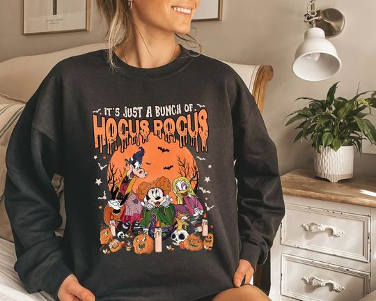 It's Just A Bunch Of Hocus Pocus Sweatshirt, Disney Minnie Daisy Clarabelle Hocus Pocus Halloween Shirt, Disney Sanderson Sisters Shirt