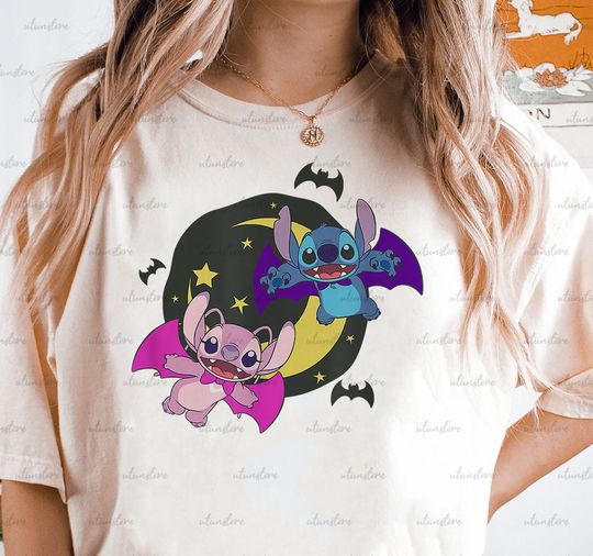 Lilo & Stitch Halloween Shirt, Stitch Bats Halloween Shirt, Disney Halloween Shirt, Vintage Disney Stitch Shirt, Disney Spooky Season Shirt