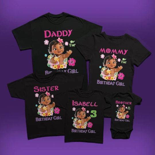 Moana Birthday Shirts/Disney Moana Birthday Girl Family matching shirts/Baby Moana Birthday shirts/Moana Theme Birthday party shirts.