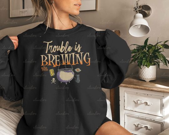 Cauldron Trouble is Brewing Sweatshirt, Disney Hocus Pocus, Sanderson Sisters, Three Funny Witches, Halloween Witch Tee,Disney Group Outfits