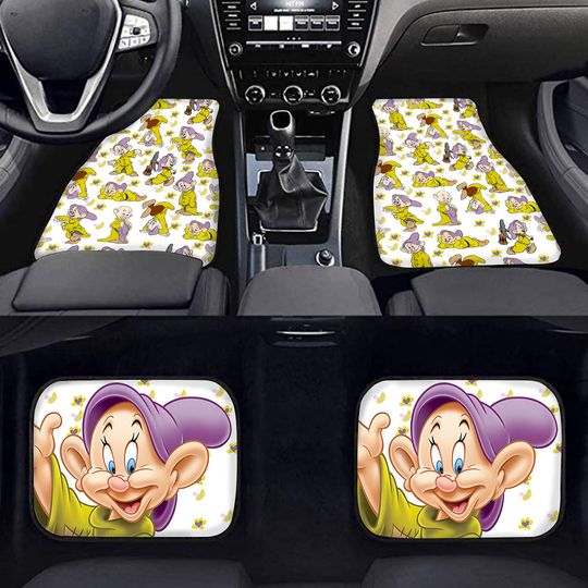 Dopey Patterns Green Yellow White Beige Disney Graphic Car Mat