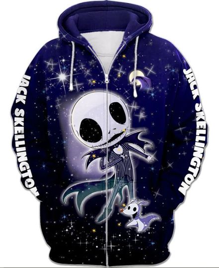 Halloween Disney Jack Skellington 3D Zip Hoodie