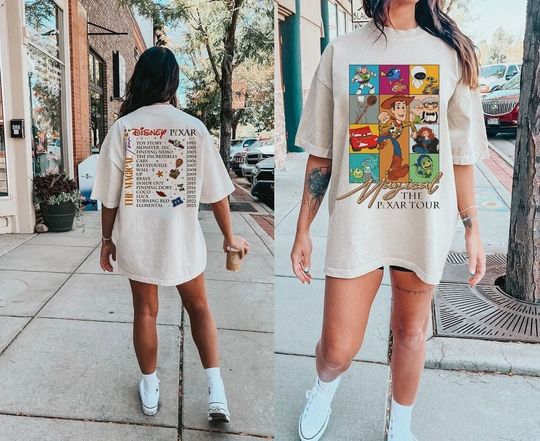 Disney Pixar Magical Tour Shirt, Disney Two-Sided Shirt, Retro Disney Pixar Characters