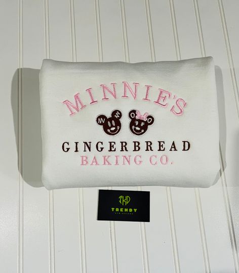 Minnie Gingerbread Embroidered Crewneck, Mickey Gingerbread sweatshirt, Disney Christmas Sweater