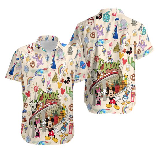 Figment Disney Hawaiian Shirt, Epcot World Tour Hawaii Shirt, Mickey and Friends Button Shirt