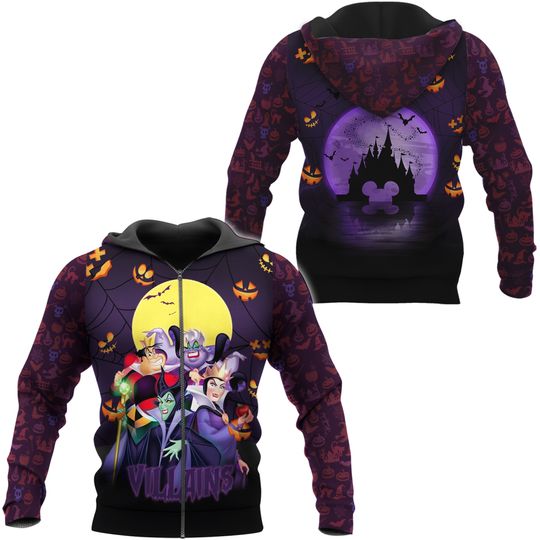 Villains Disney Halloween Purple Black 3D Zip Hoodie