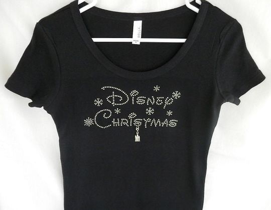 Disney Christmas Women's Rhinestone T Shirt.