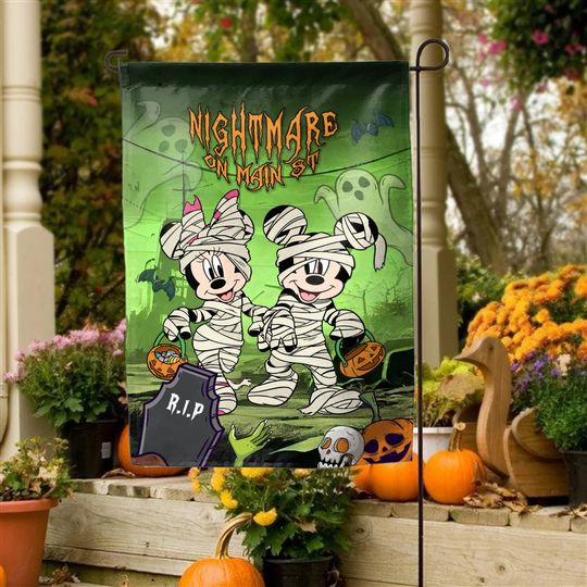 Disney Halloween Garden Flag,Mickey Mouse Flag,Nightmare on the mainstreet