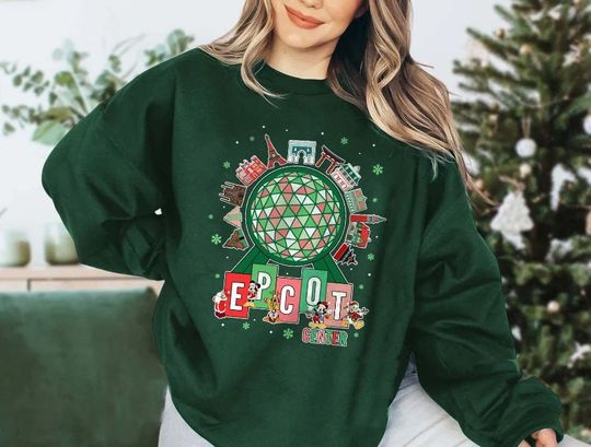 Disney Epcot Christmas Sweatshirt, Mickey Friends Christmas Shirt, The World Tour Shirt