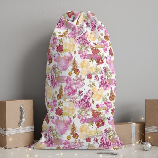 Cute Disney Sack, Disney Pink Christmas Gift Bag, Disney Holiday Gift, Minnie Christmas