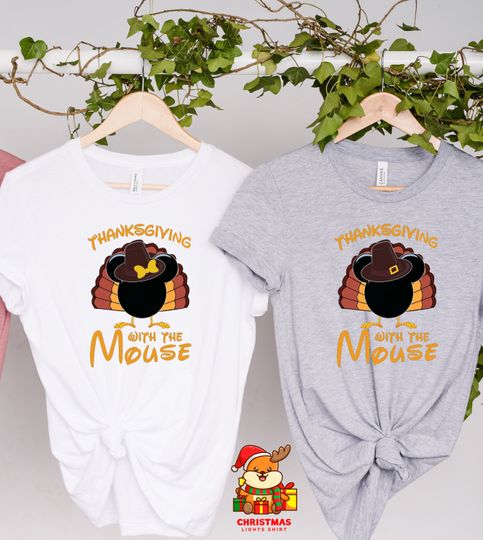 Thanksgiving With the Mouse Disney Couple Shirt, Fall Turkey Couple Shirt, Thanksgiving