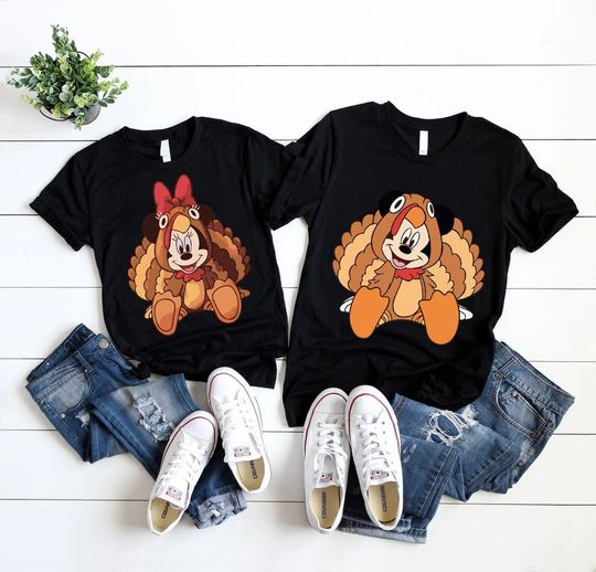 Disney Lovers Thanksgiving Shirt, Customizable Family Thanksgiving Minnie & Mickey
