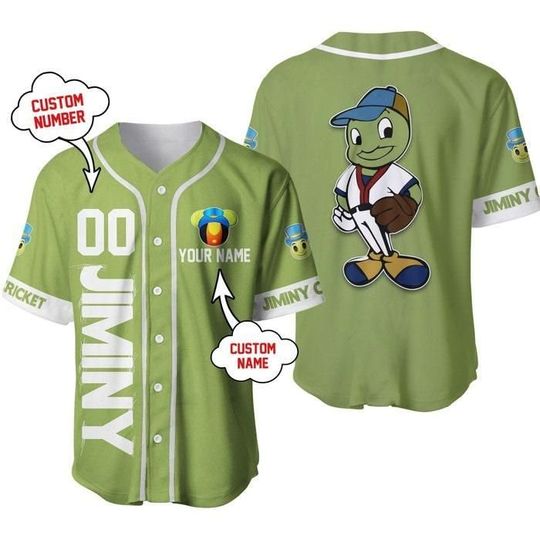 Jiminy Cricket Olive Green White | Disney Custom Baseball Jersey