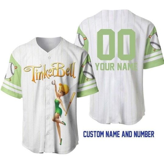 Tinker Bell White Mint Green | Disney Custom Baseball Jersey