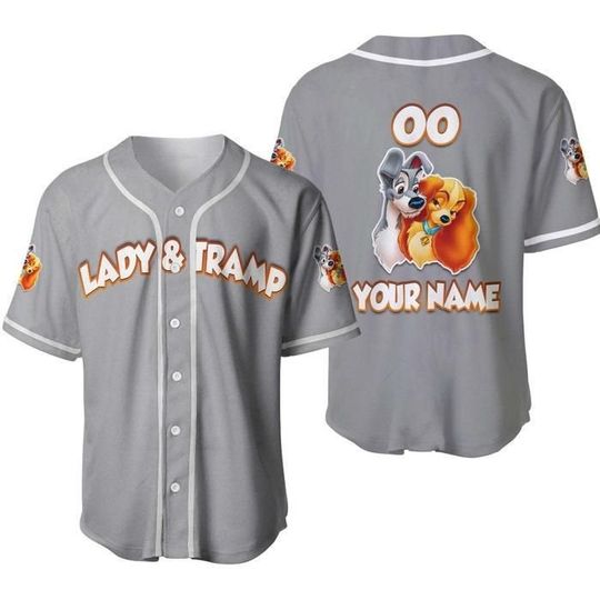 Lady And The Tramp Dogs Gray White | Disney Custom Baseball Jersey