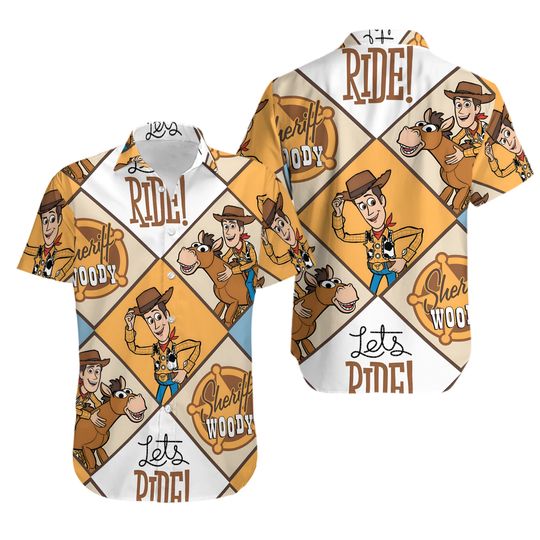 Disney Toy Story Woody Sherif Argyle Let's Ride Disney Haiwaii Shirt