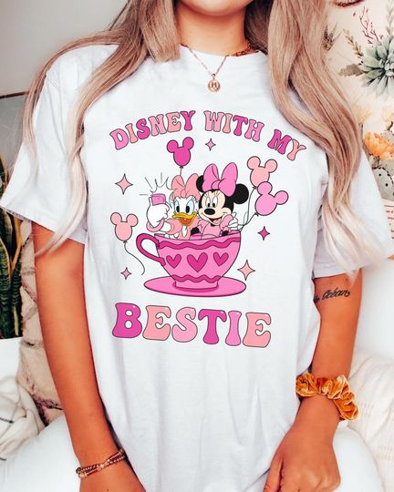 Minnie Mouse and Daisy Duck with Balloons Tea Cup Shirt, Disney With My Bestie T-shirt