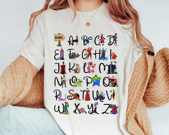 Disney Villains Alphabet Characters from A to Z Shirt, Disney Teacher T-shirt
