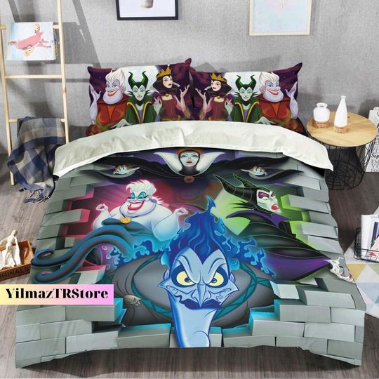 Villains Bedding Set, Maleficent Ursula Evil Queen Bedding, Disneyland Halloween, Disney Villains Home Decor