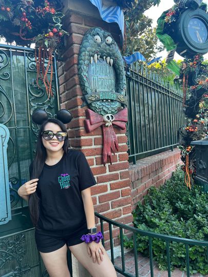 Ghost Host Black Embroidered Shirt | Disney World Haunted Mansion Embroidered T-shirt