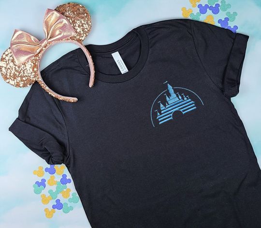 Vintage Disney Movie Castle Black Embroidered Shirt