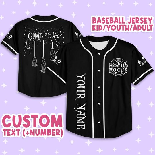 Personalized Halloween Disney Hocus Pocus Come We Fly, Custom Disney Jersey, Witchcraft, Halloween Jersey
