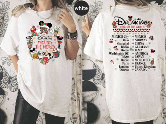 Drinking Around The World Christmas Shirt, Disney Epcot Food Win,e Team Mickey and Friends ShirtGift