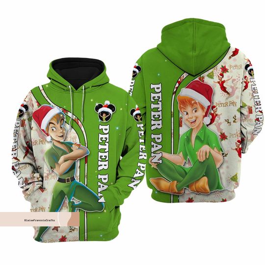 Christmas Gift, Disney Peter Pan Christmas Hoodie, Peter Pan 3D Hoodies