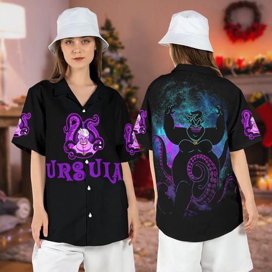 Ursula Halloween Hawaiian Shirt, Disneyland Villain Hawaii Shirt, Little Mermaid Aloha Shirt, Ursula Witch Button Shirt, Magic Kingdom Gift