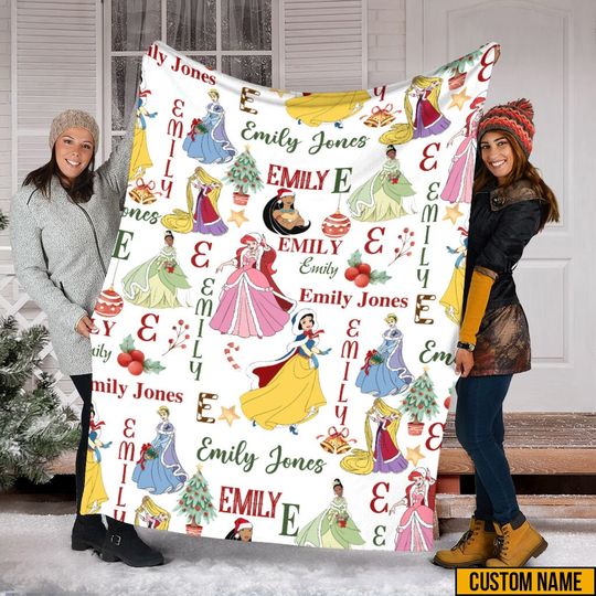Princess Christmas Blanket, Disney Princess Fleece Blanket,Anniversary Gift,Princess Characters Sherpa  Blanket