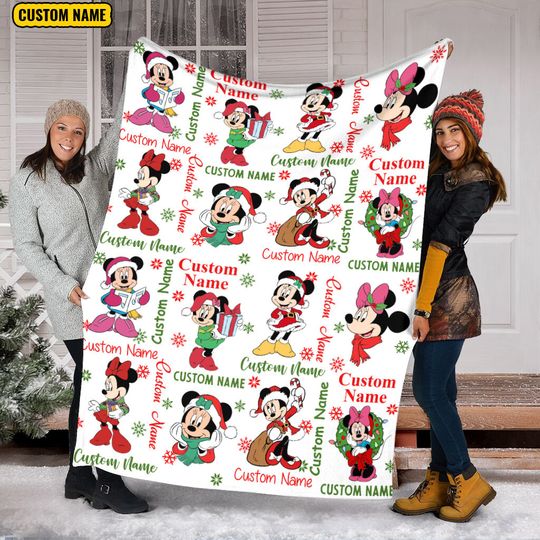 Discover Personalized Name Christmas Minnie Blanket, Disney Mouse Blanket, Disney